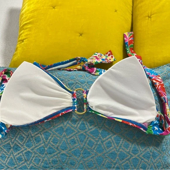 Ralph Lauren Bikini Swimsuit Halter Top Gold Loop Paisley bright color - Picture 6 of 9